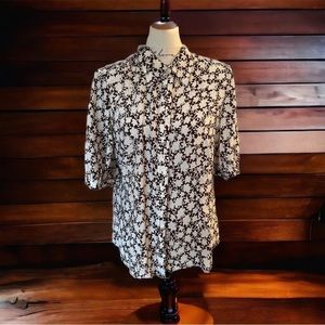 Talbots brown and white floral silk short sleeve top size 14